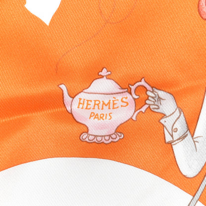 Hermes Silk Tea Time Scarf 70 Orange Gris White 4 of 5