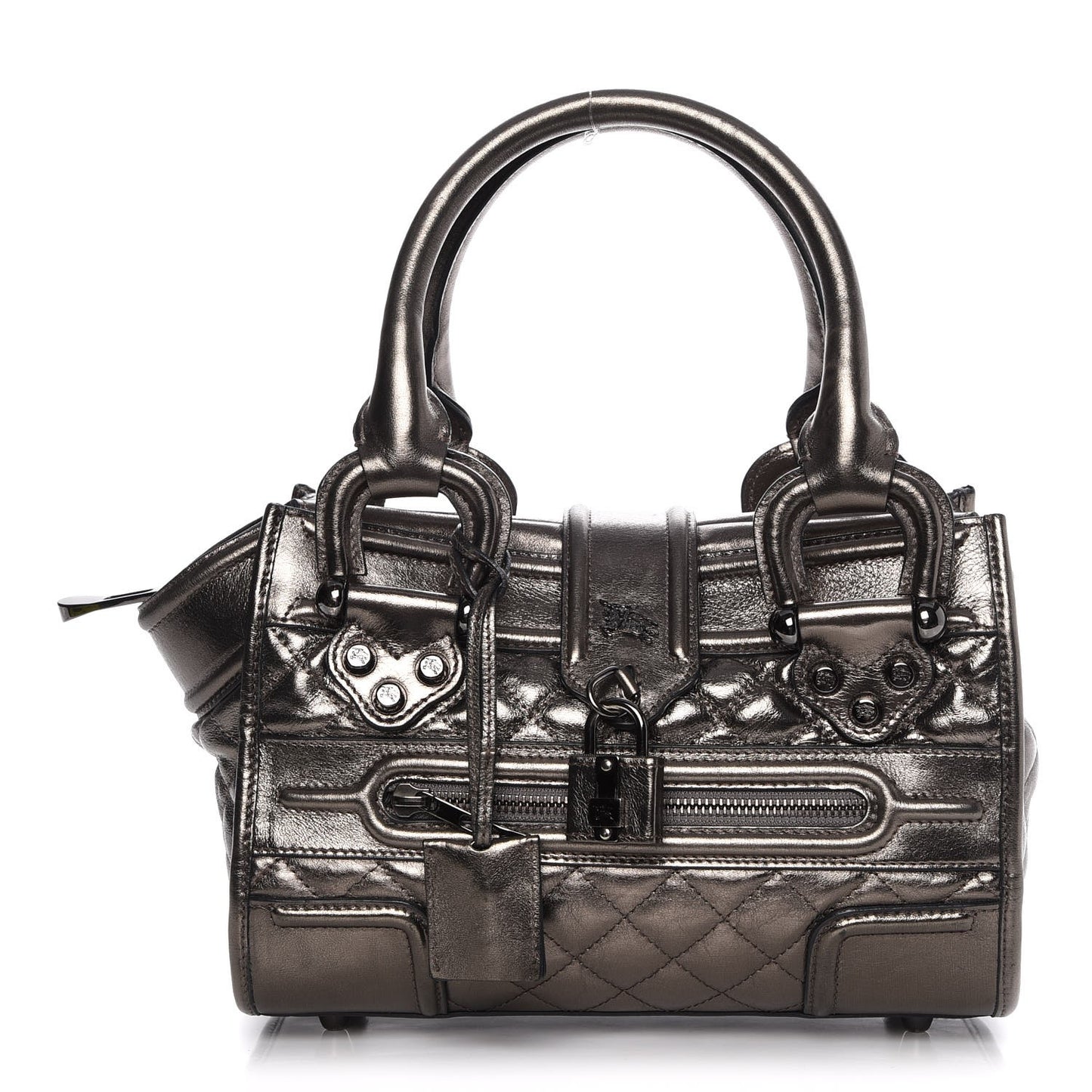 Metallic Calfskin Quilted Mini Manor Tote Pewter
