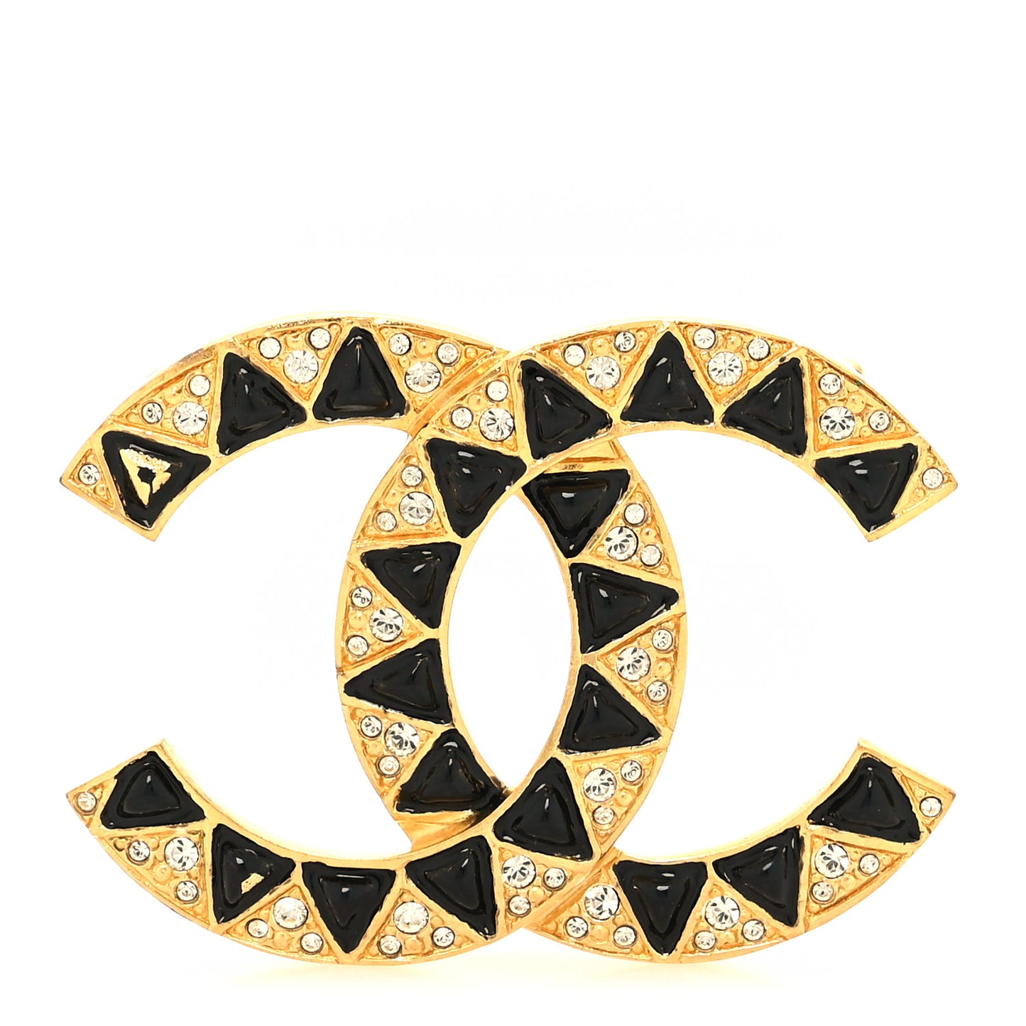 Metal Crystal Enamel CC Brooch Black Gold