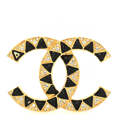 Chanel Metal Crystal Enamel CC Brooch Black Gold 1 of 5