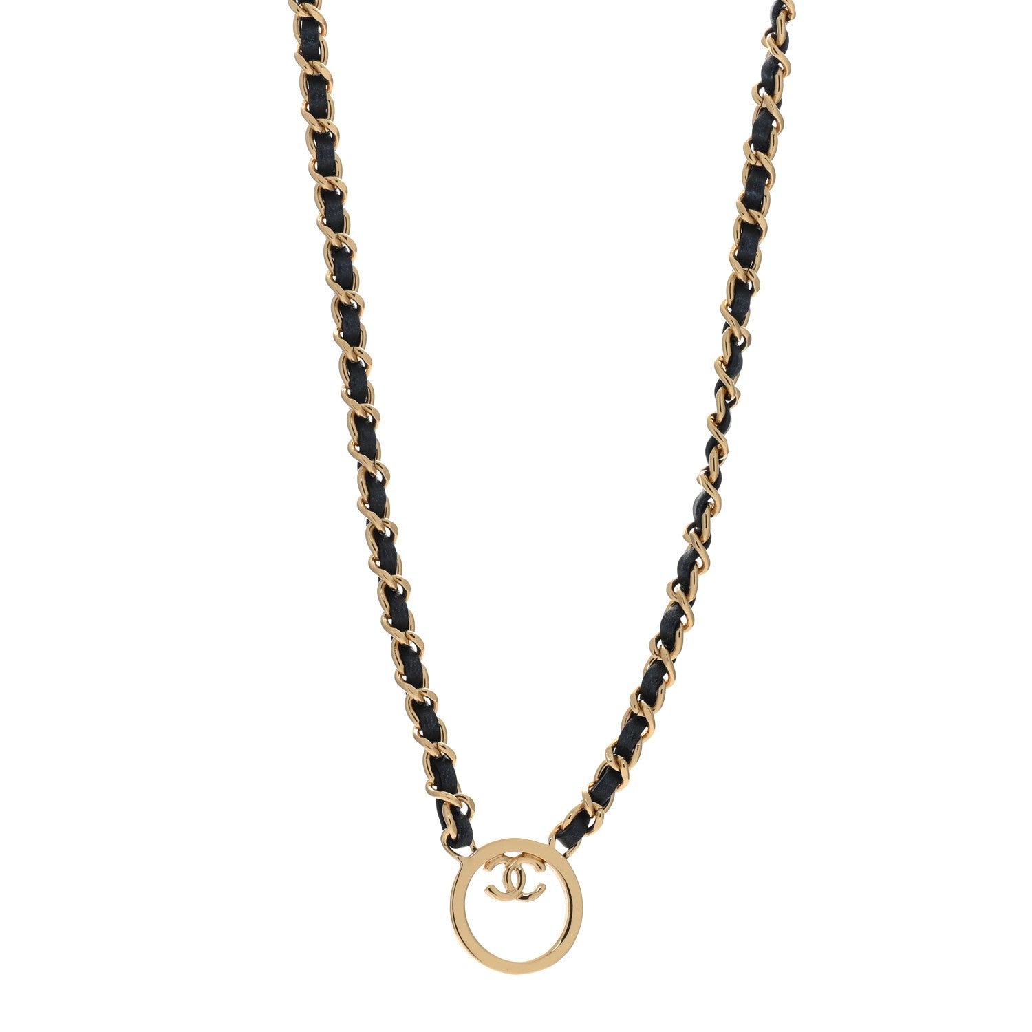 Chanel Metal Lambskin CC Round Long Necklace Gold Black 1 of 4