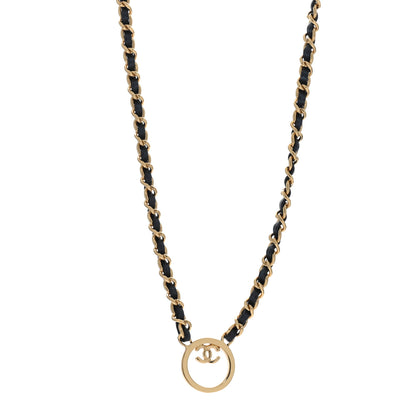 Chanel Metal Lambskin CC Round Long Necklace Gold Black 1 of 4