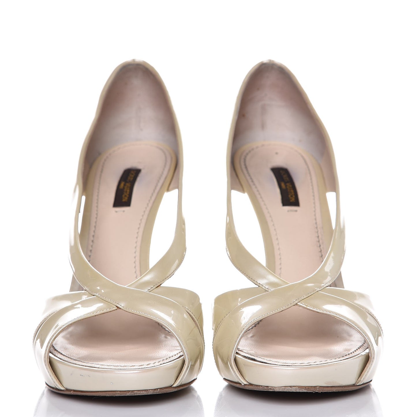 Patent Calfskin Oh Really Peep Toe Sandal Pumps 40 Ivory