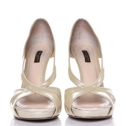 Louis Vuitton Patent Calfskin Oh Really Peep Toe Sandal Pumps 40 Ivory 2 of 18