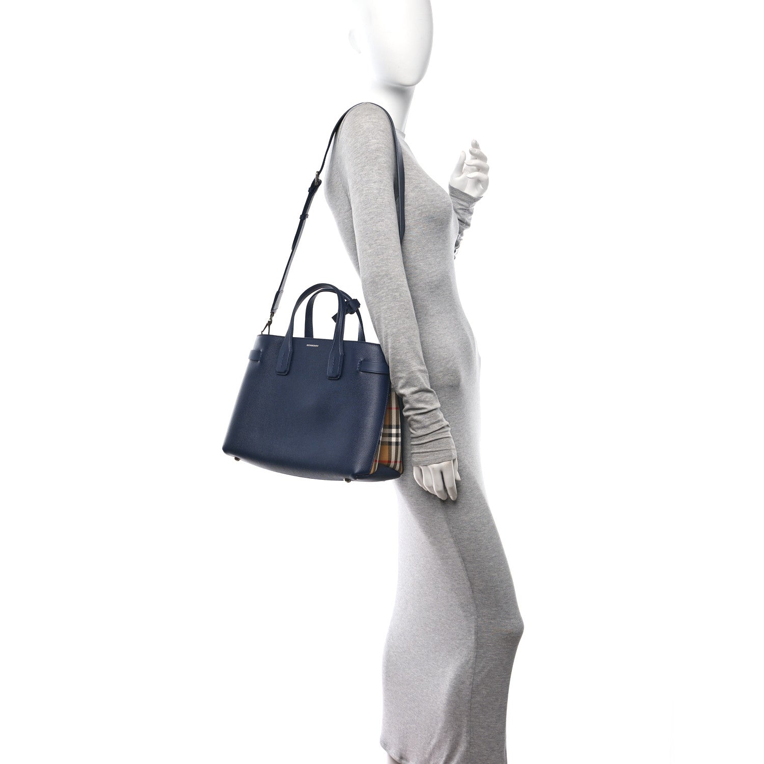 Burberry Derby Calfskin Vintage Check Medium Banner Tote Regency Blue 2 of 11