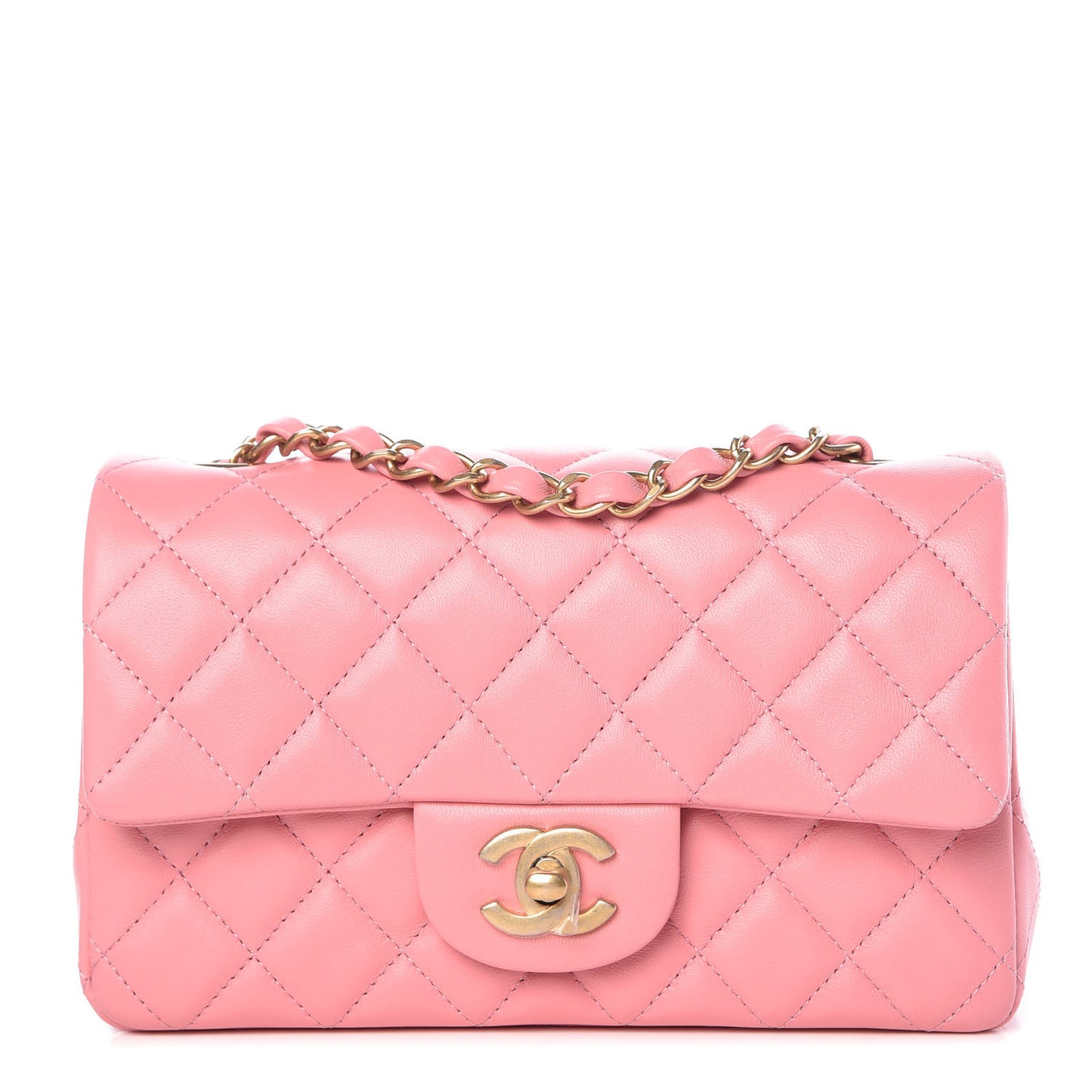 Lambskin Quilted Mini Rectangular Flap Pink