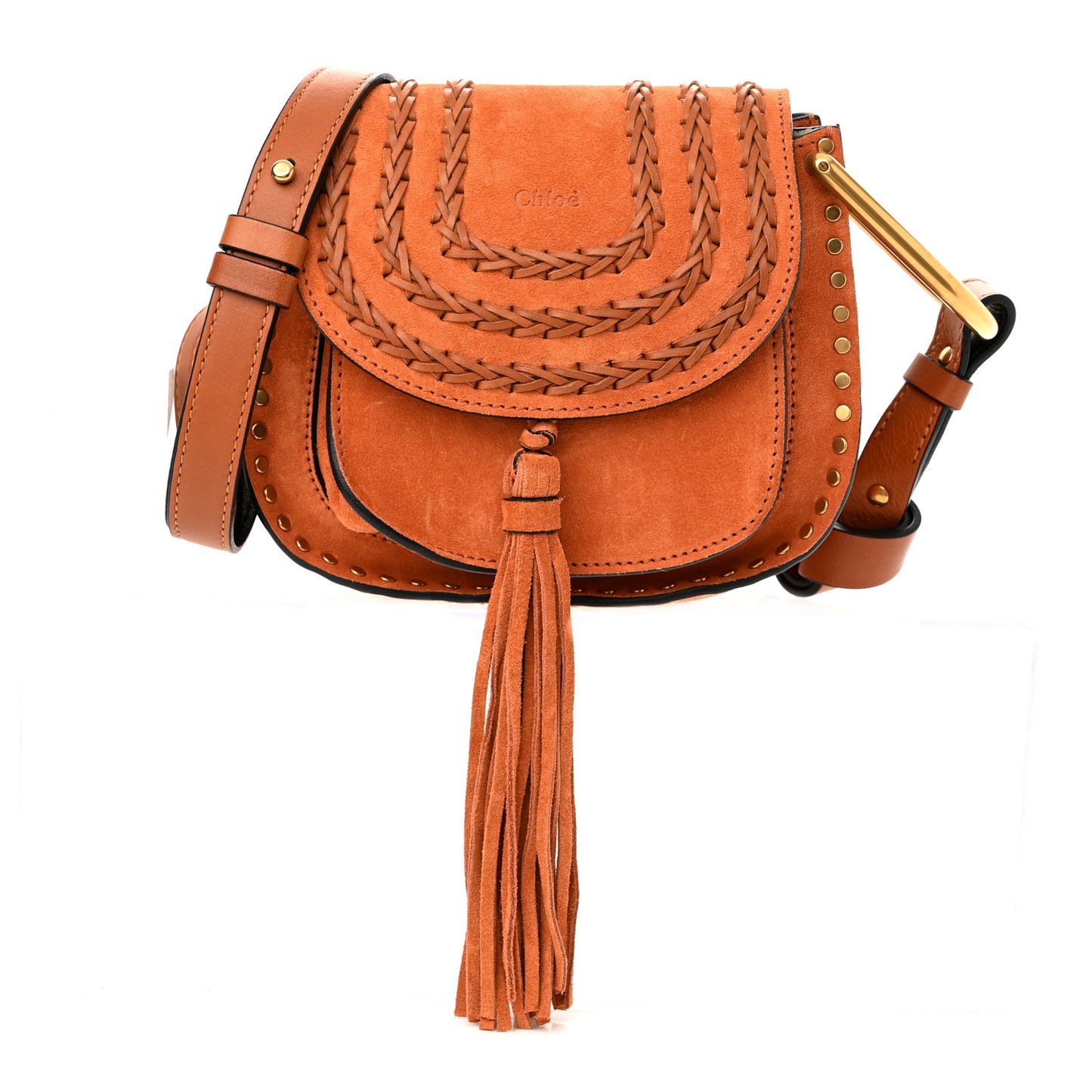 Suede Calfskin Braided Mini Hudson Shoulder Bag Caramel
