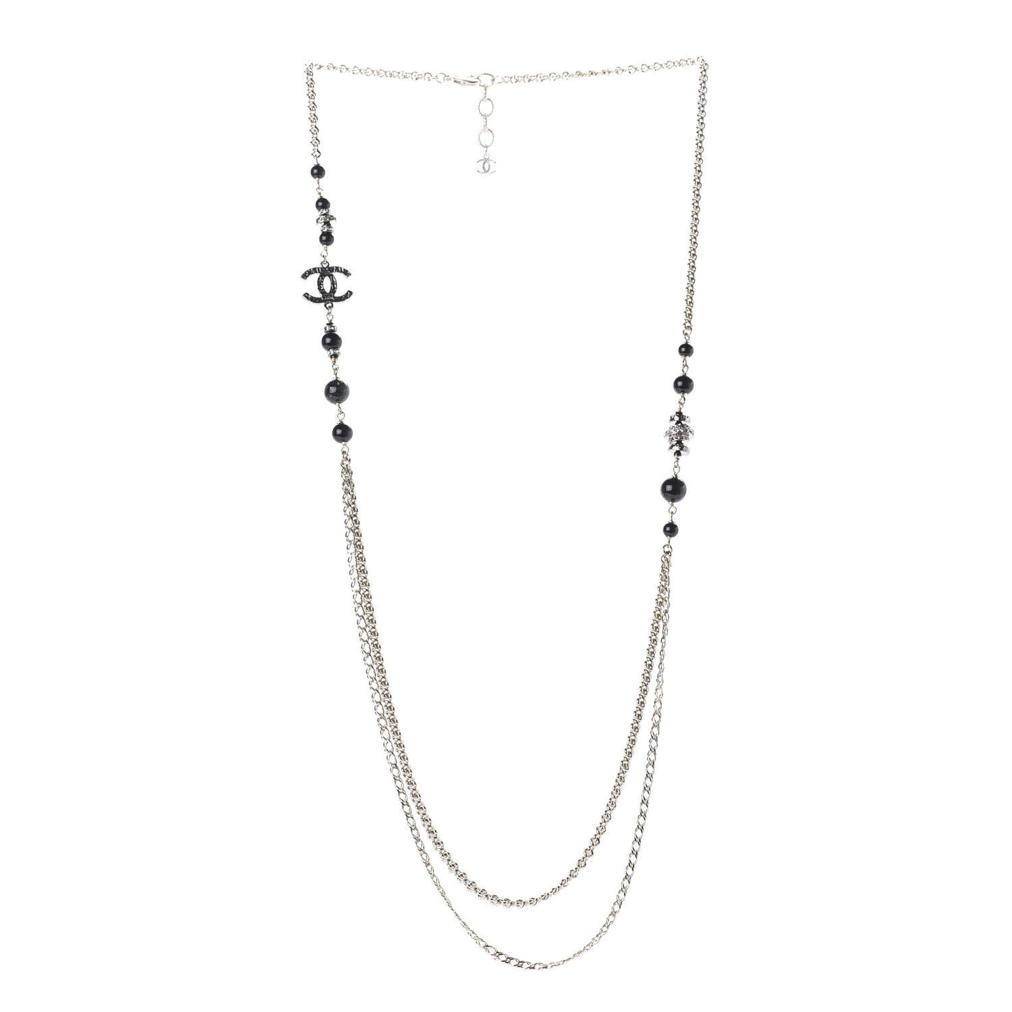 Pearl Beaded Crystal CC Long Necklace Gold Black White