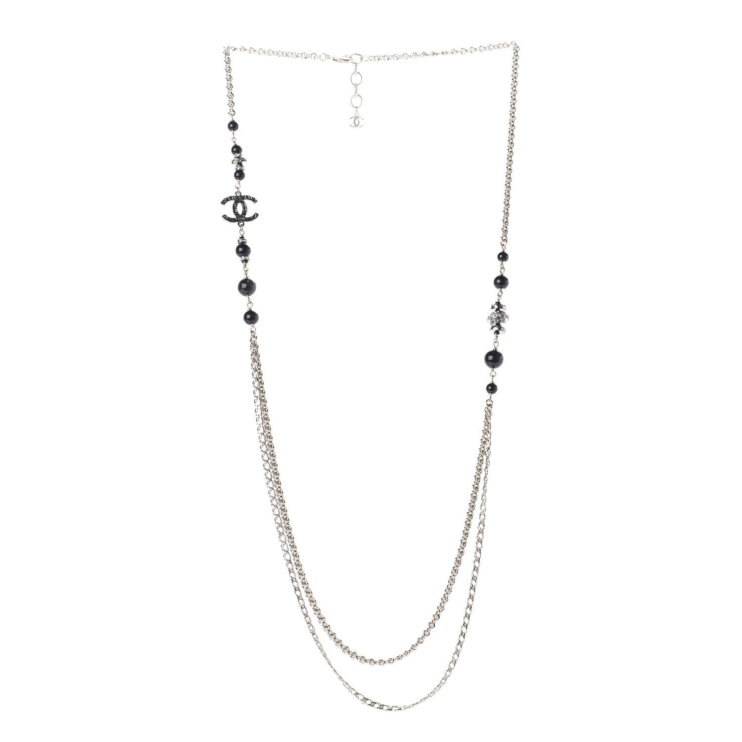 Chanel Pearl Beaded Crystal CC Long Necklace Gold Black White 3 of 7