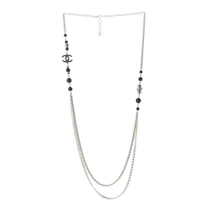 Chanel Pearl Beaded Crystal CC Long Necklace Gold Black White 3 of 7