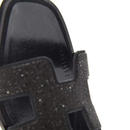 Hermes Suede Goatskin Crystal Powder Oran Sandals 38.5 Black 9 of 10