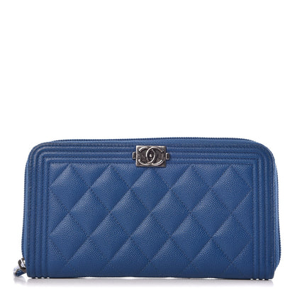 Chanel Caviar Large Zip Around Boy Wallet Blue 1 of 9