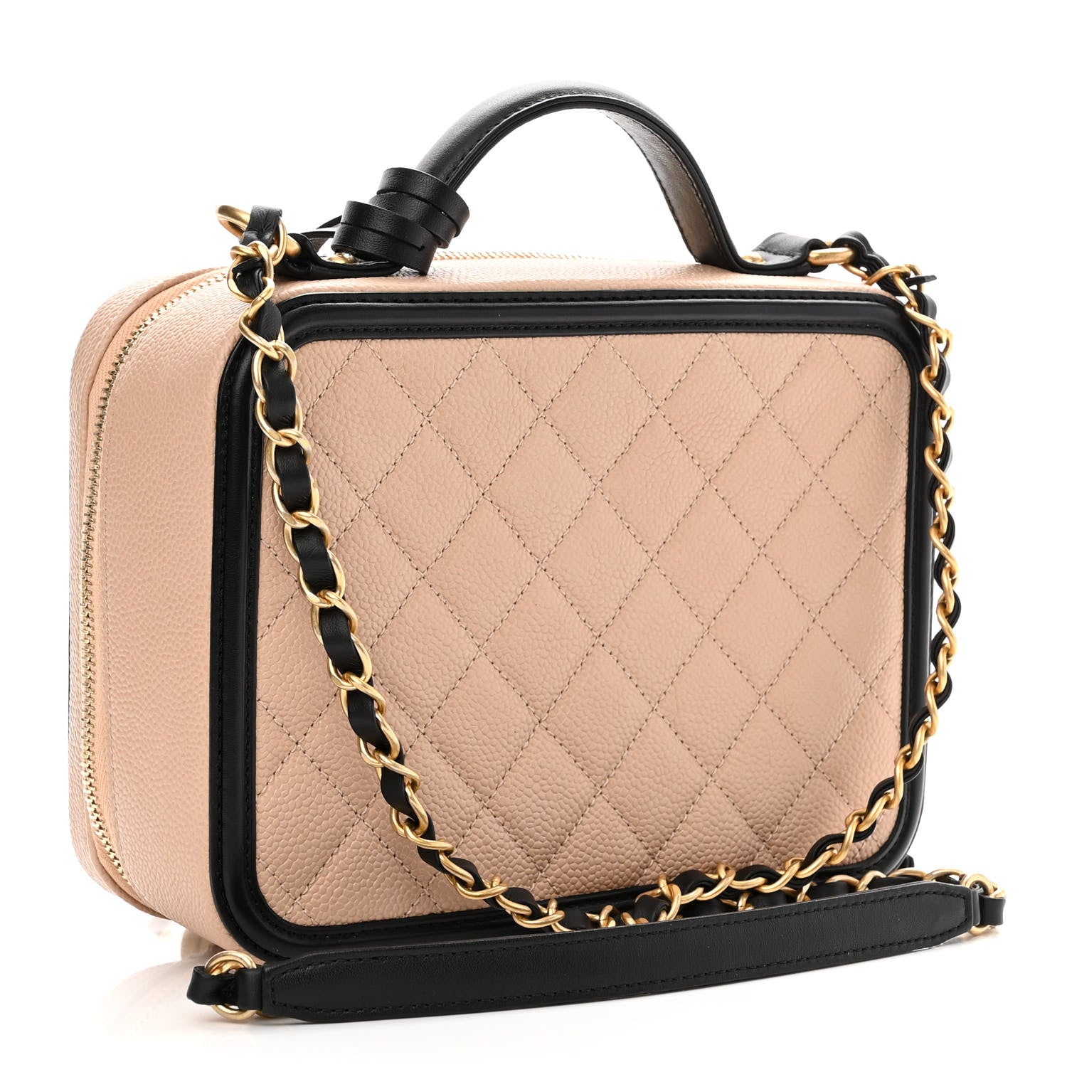 Chanel Caviar Quilted Medium CC Filigree Vanity Case Beige Black 3 of 11