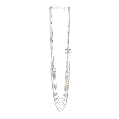 Chanel Multi Strand Chain Baguette Crystal CC Necklace Gold 3 of 5