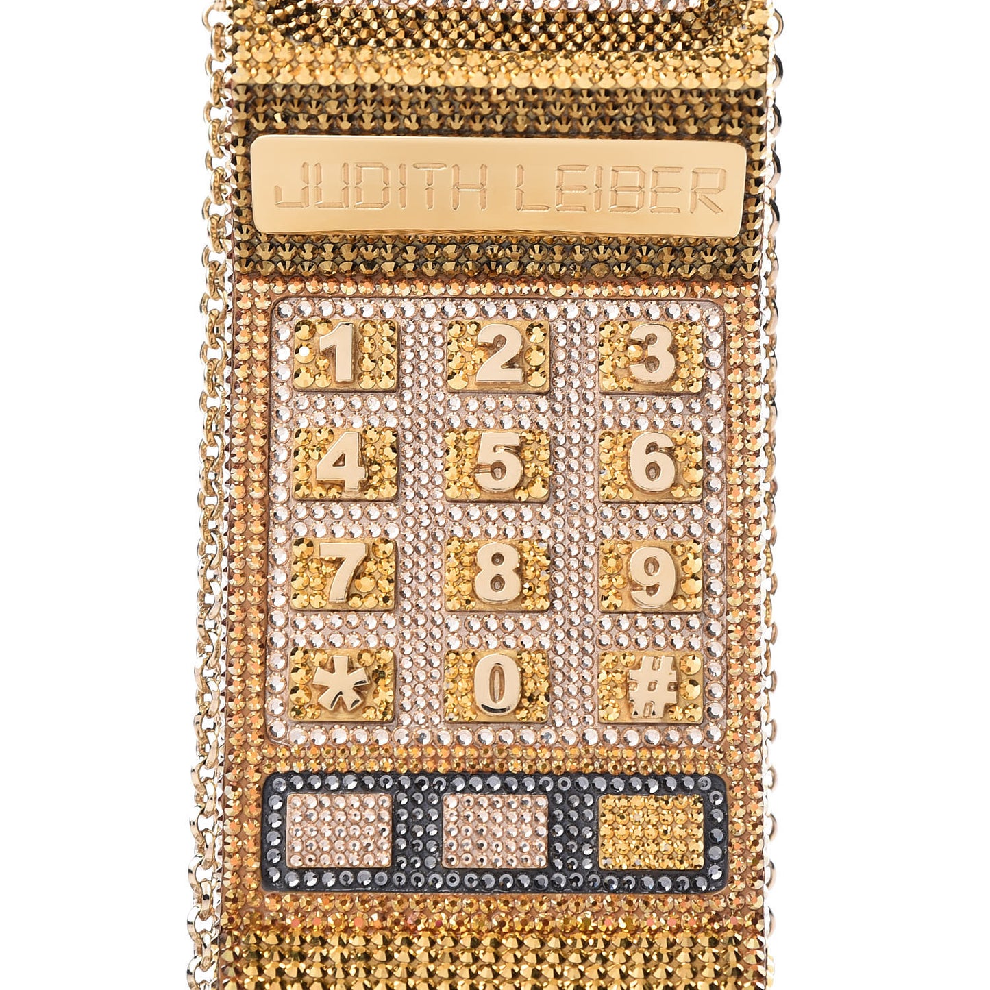 Austrian Crystal Call Me Brick Phone Minaudiere Clutch Multicolor Gold