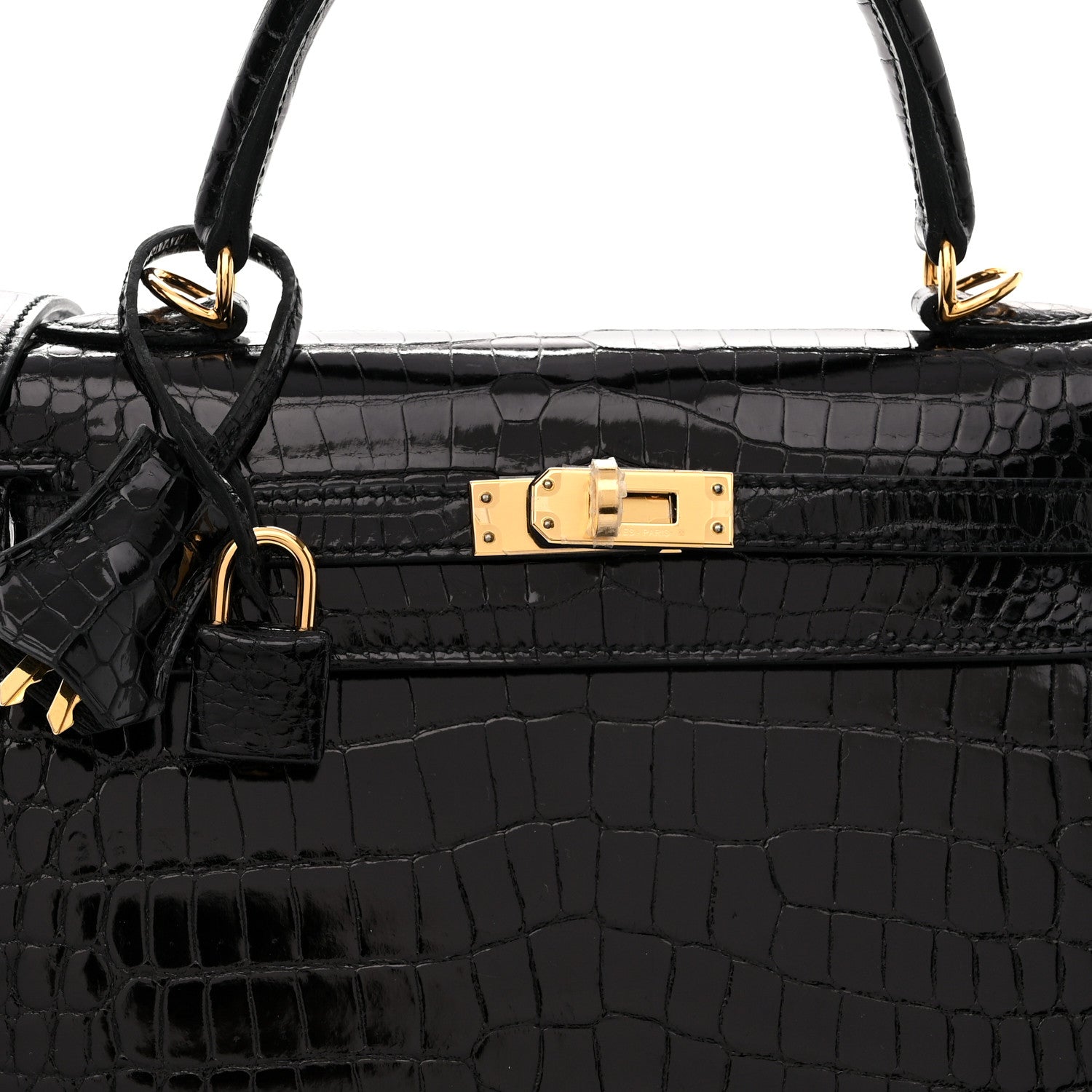Hermes Shiny Porosus Crocodile Kelly Sellier 25 Black 8 of 11