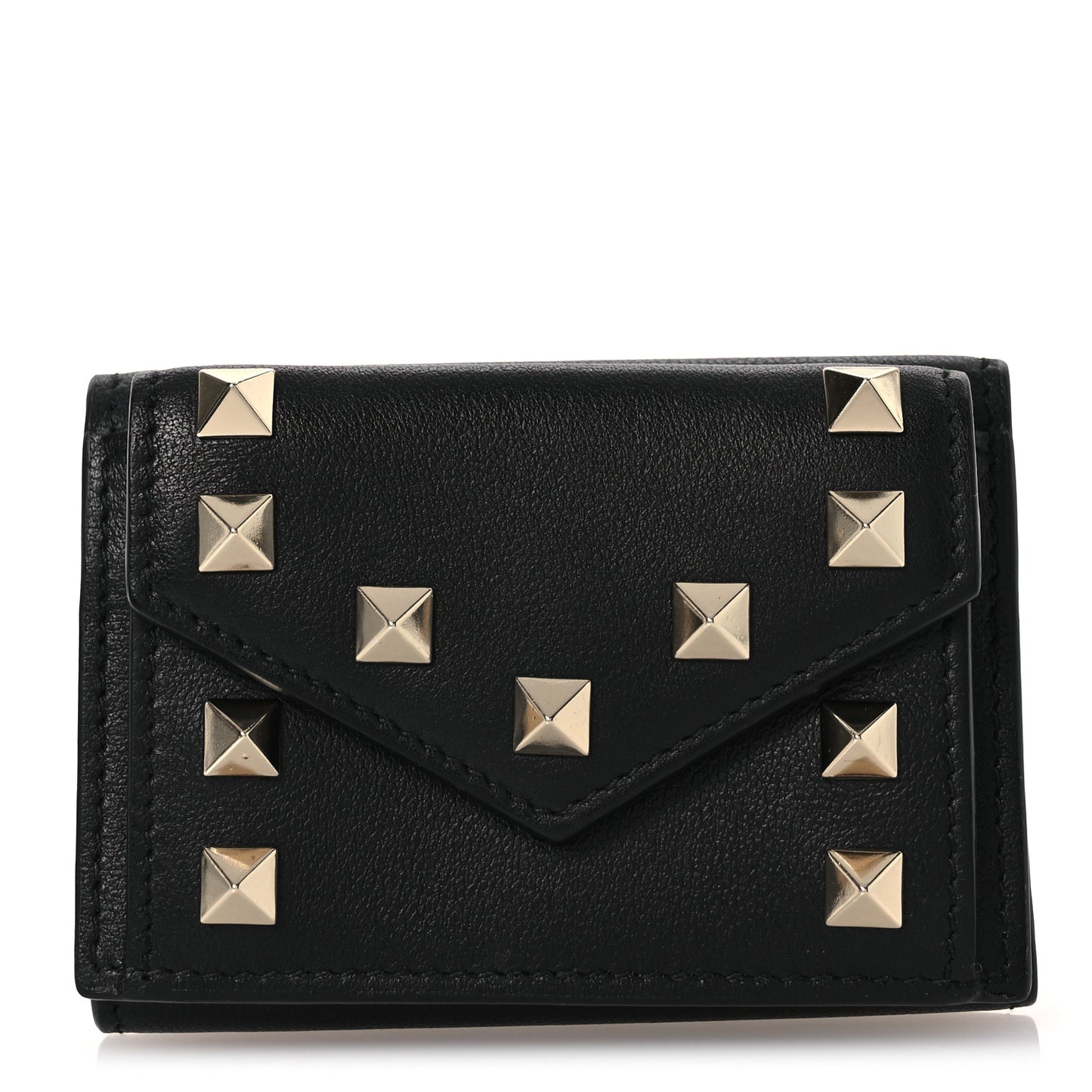 Calfskin Small Rockstud Wallet  Black