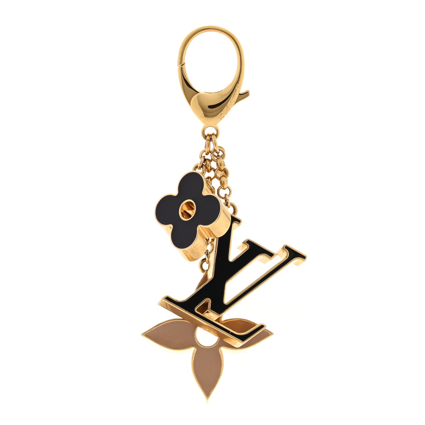 Metal Enamel Fleur De Monogram Bag Charm Dore
