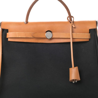 Hermes Toile Vache Calfskin Herbag PM 30 Black Natural 10 of 21