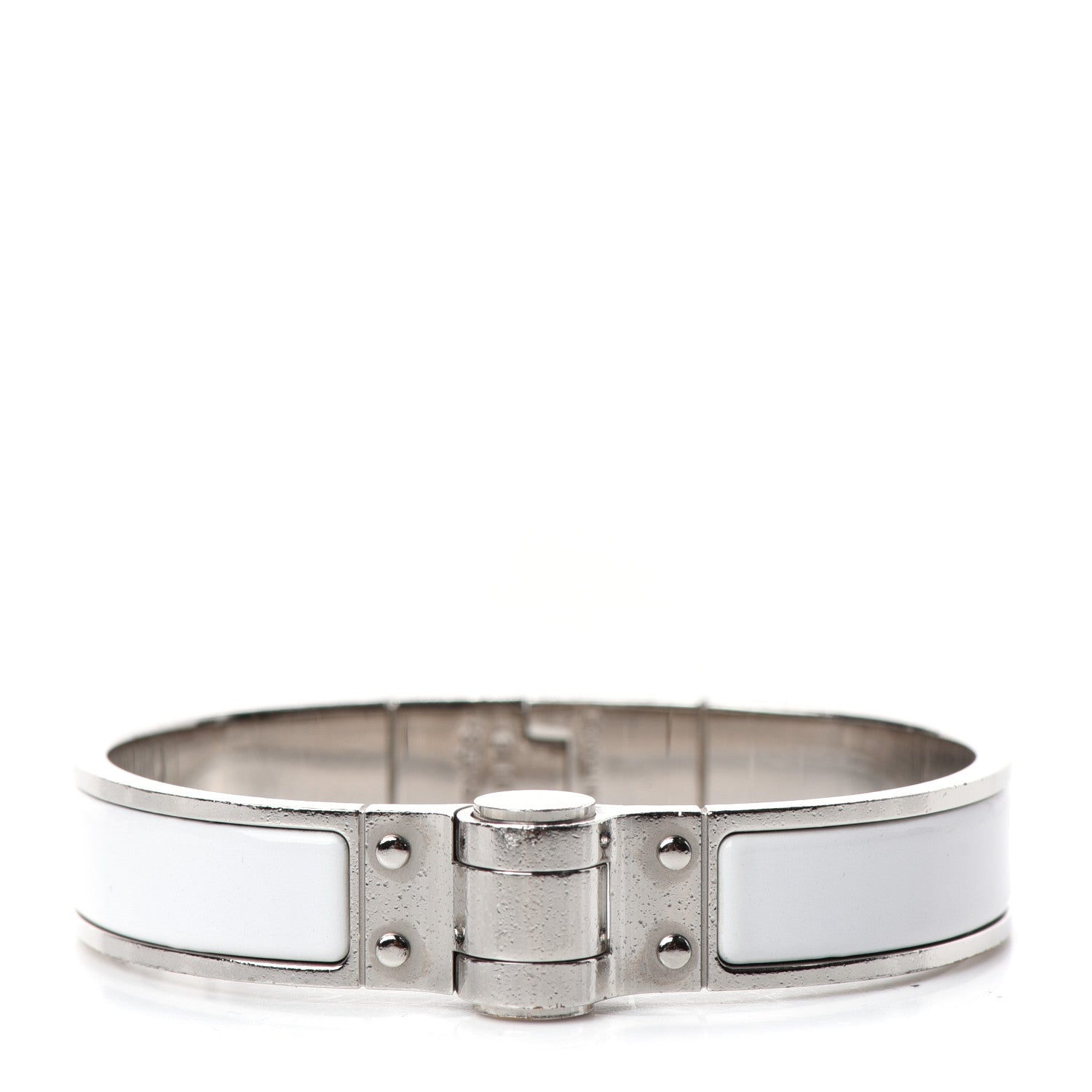 Hermes Enamel Charniere Uni Narrow Hinged Bracelet S White 1 of 4