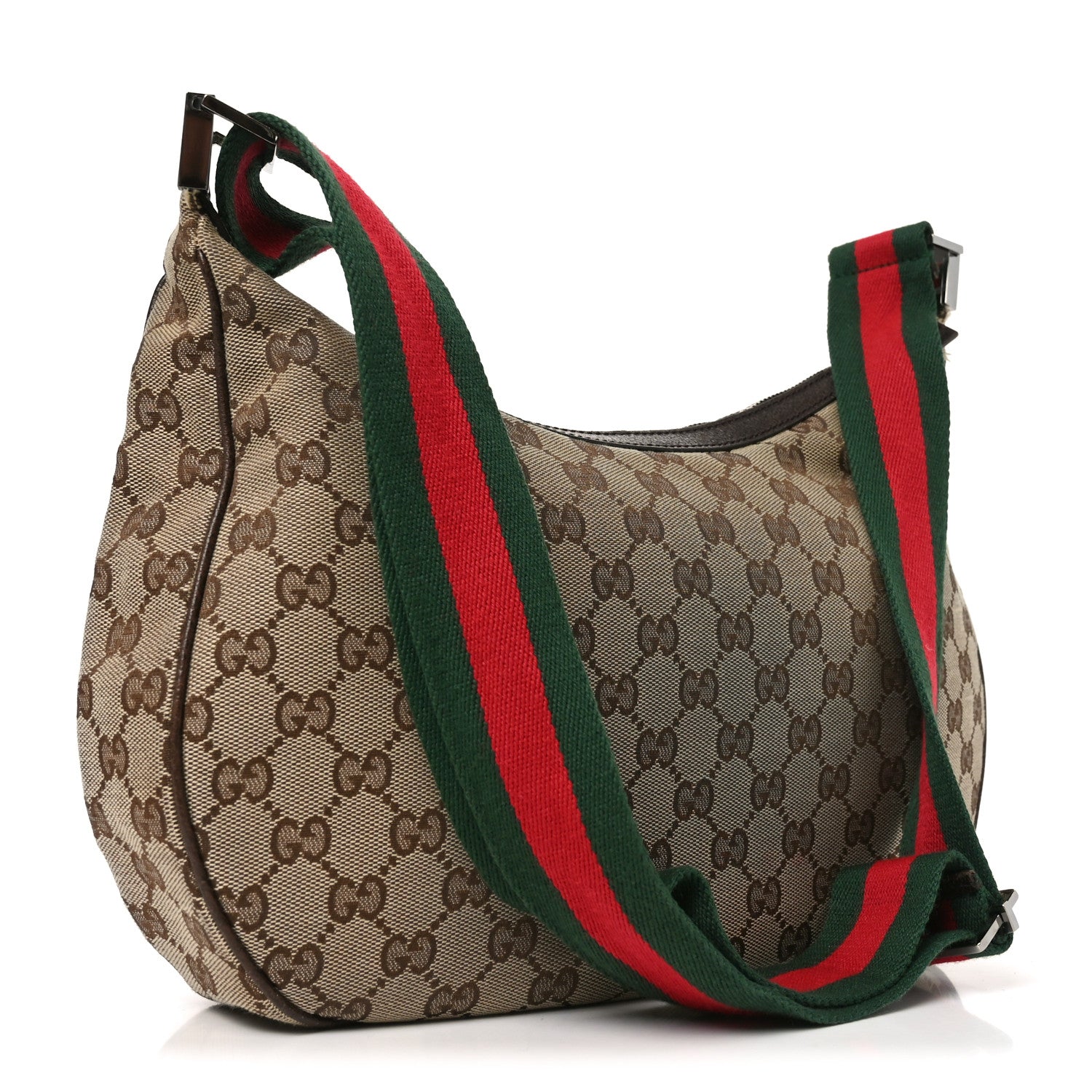 Gucci Monogram Web Medium Half Moon Hobo Dark Brown 3 of 11
