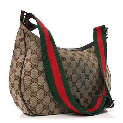 Gucci Monogram Web Medium Half Moon Hobo Dark Brown 3 of 11