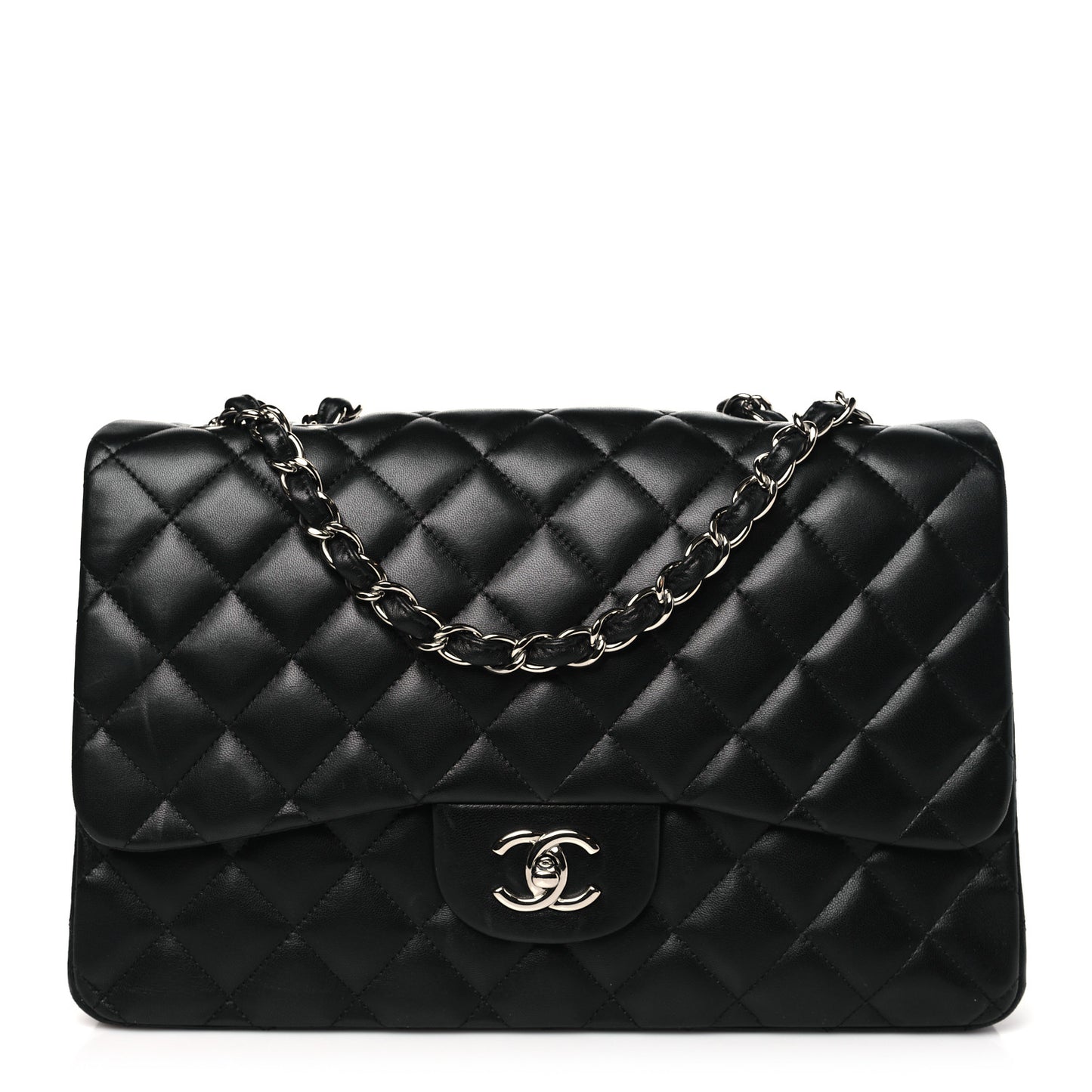 Lambskin Quilted Jumbo Single Flap Black