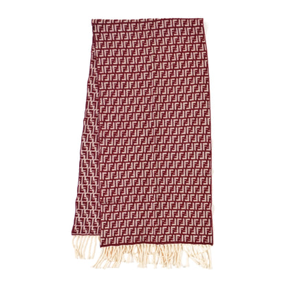 Fendi Wool FF Fringe Scarf Red White 2 of 5