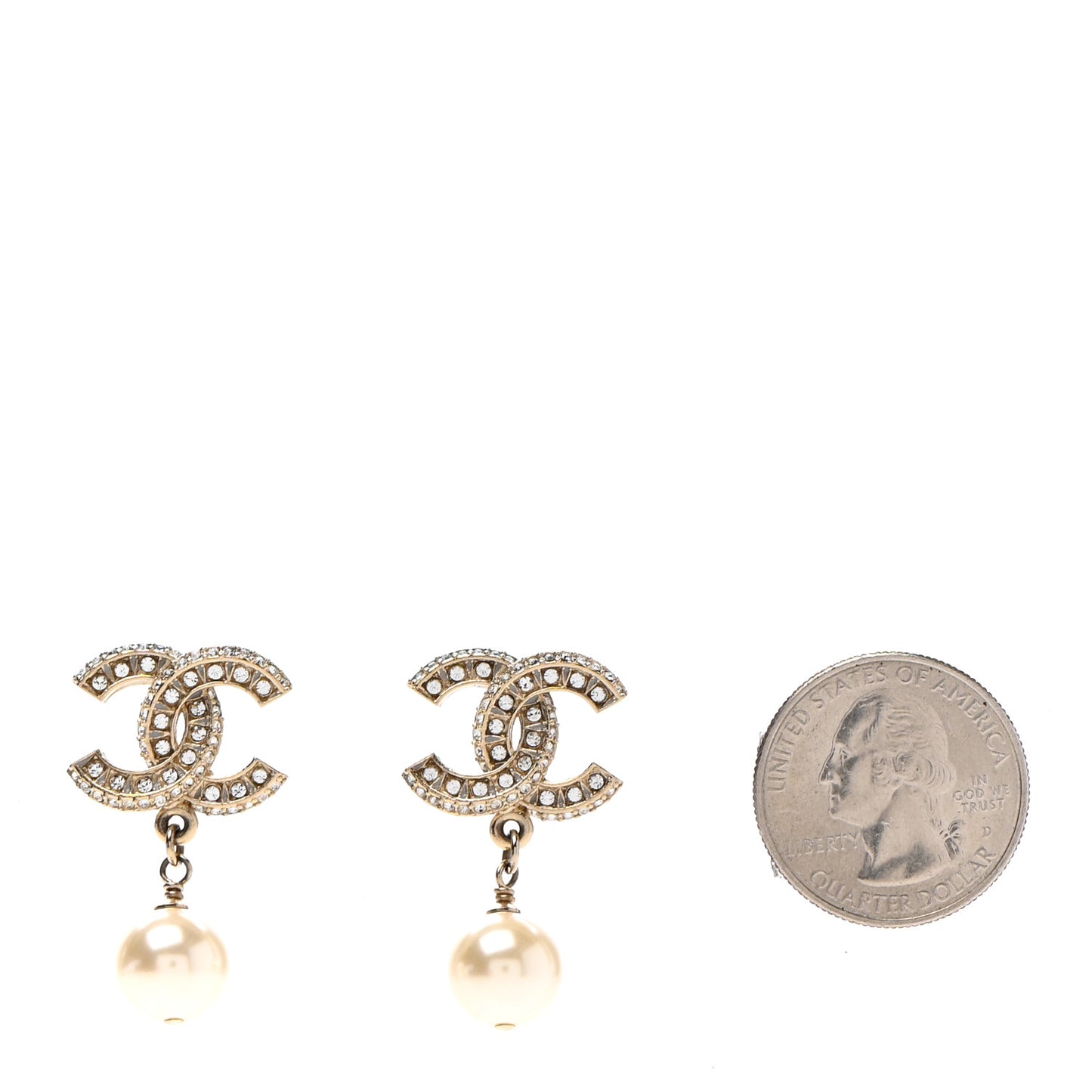 Crystal Pearl CC Drop Earrings Gold