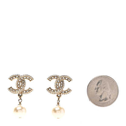 Chanel Crystal Pearl CC Drop Earrings Gold 2 of 4