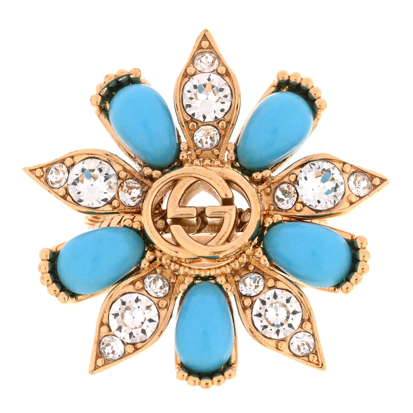 Metal Crystal Interlocking G Ring Set 53 6.25 Gold Turquoise