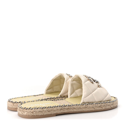 Chanel Lambskin Quilted CC Chain Espadrille Mules 41 Ivory 5 of 10