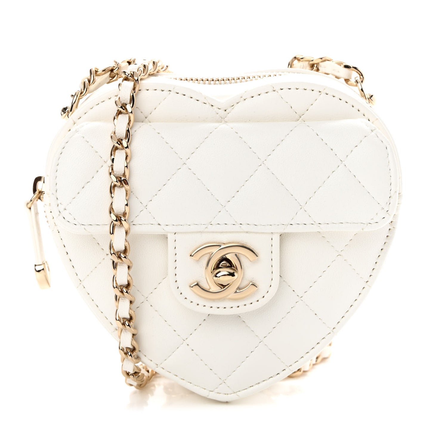 Lambskin Quilted CC In Love Heart Clutch With Chain White