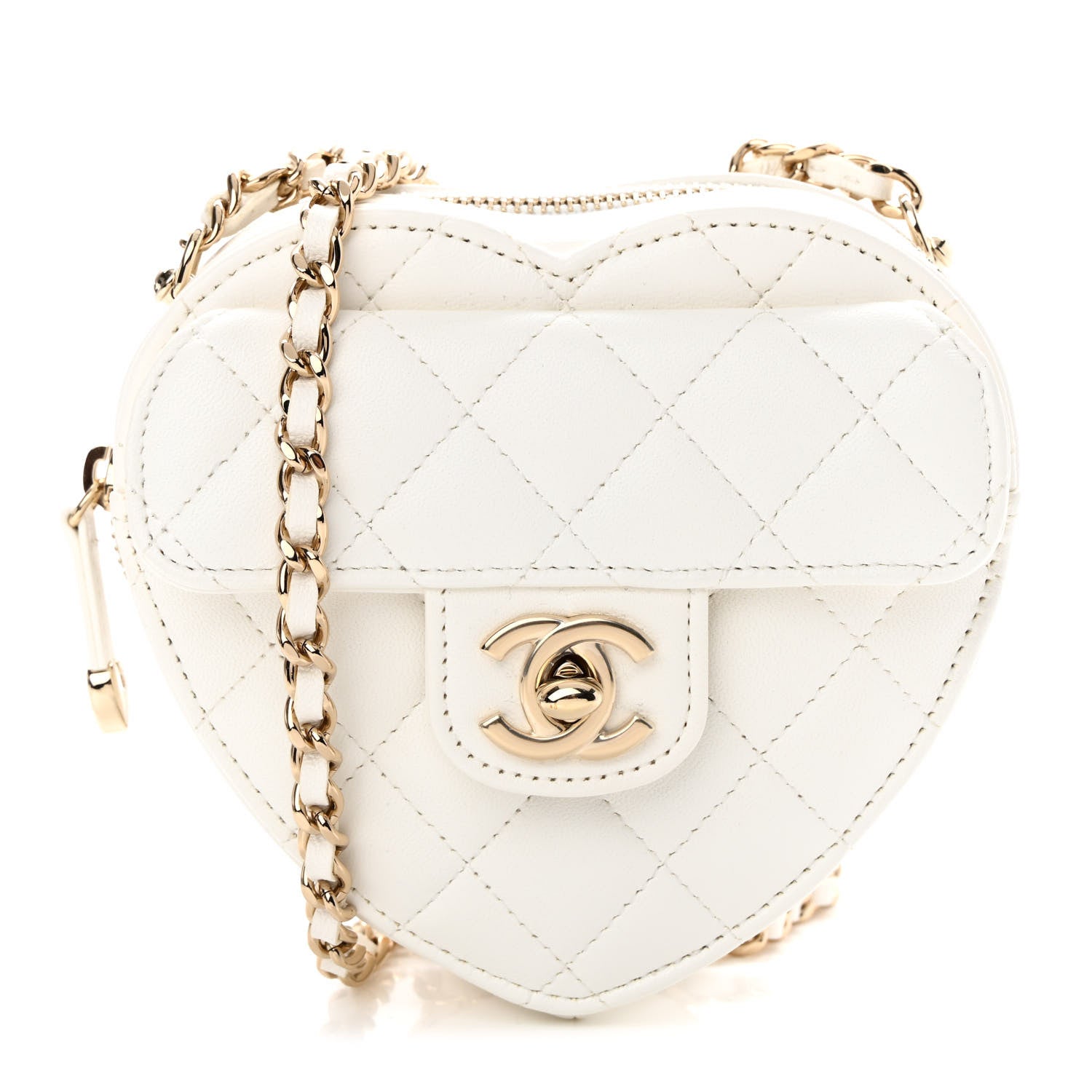 Chanel Lambskin Quilted CC In Love Heart Clutch With Chain White 1 of 11