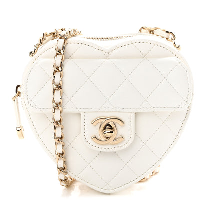 Chanel Lambskin Quilted CC In Love Heart Clutch With Chain White 1 of 11