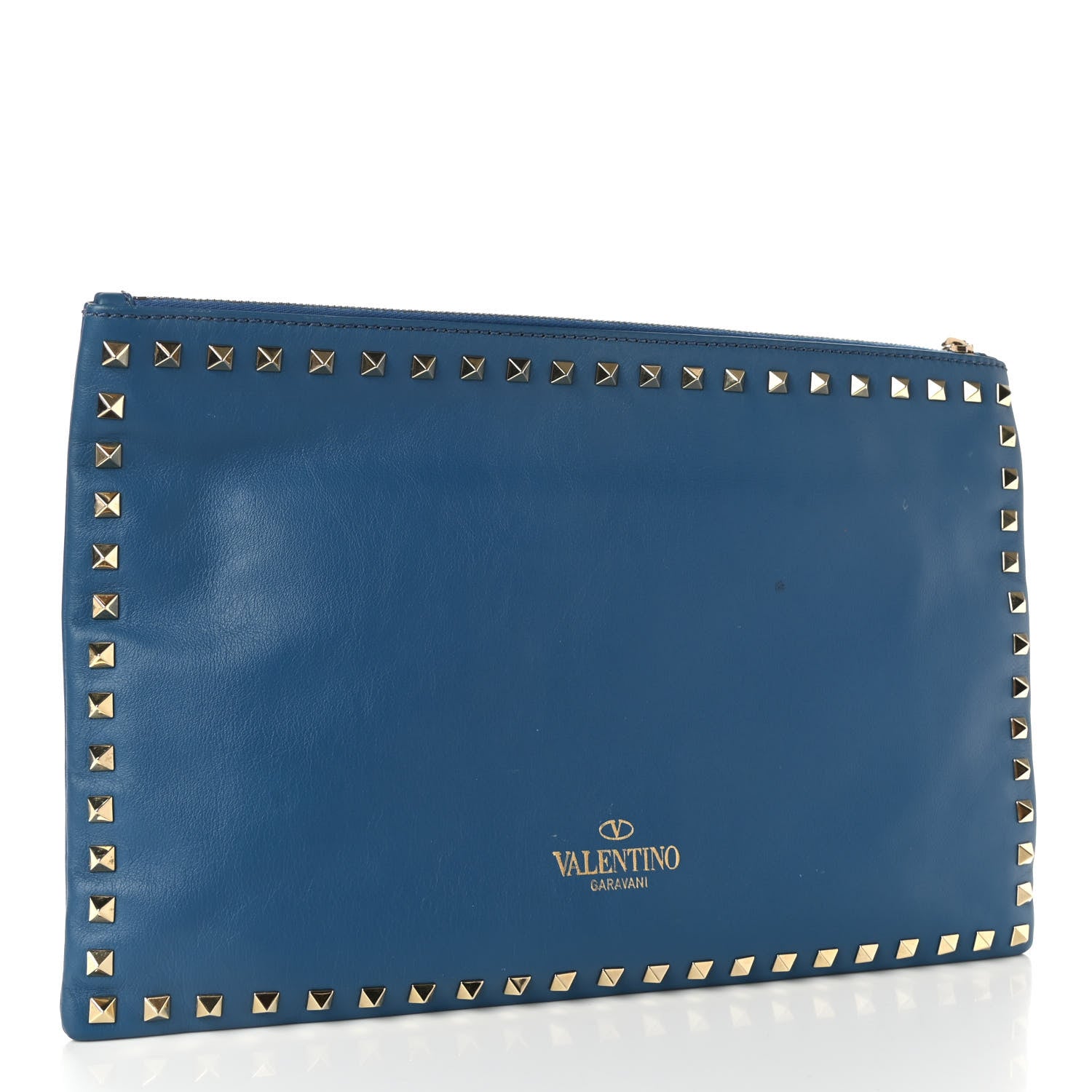 Valentino Garavani Vitello Large Rockstud Zip Wristlet Pouch Blu Delft 3 of 9