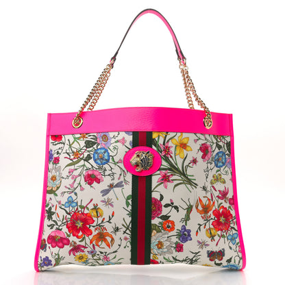 Gucci Canvas Flora Large Rajah Chain Tote White Multicolor Fuxia Fluo 3 of 11