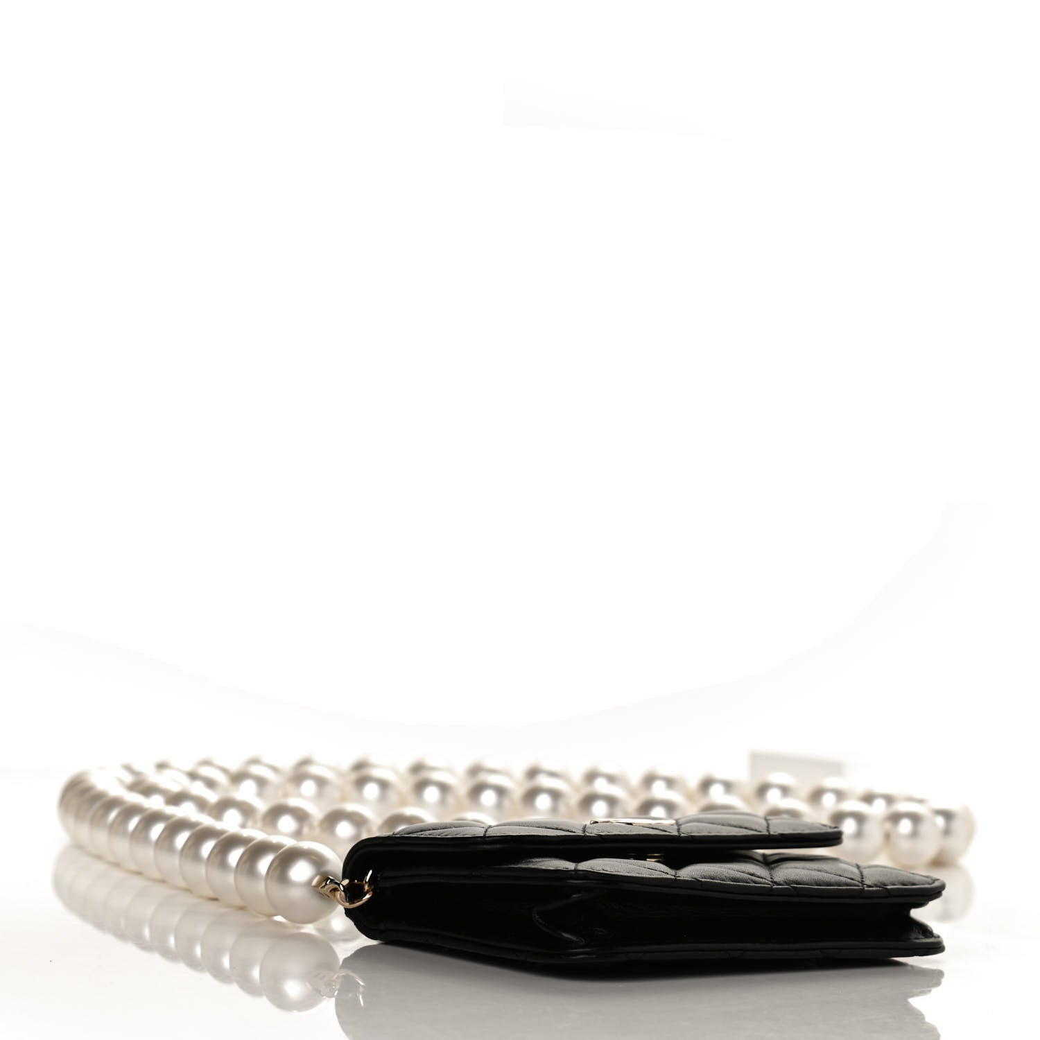 Chanel Calfskin Quilted Maxi Pearls Card Holder Flap With Chain Black 4 of 11