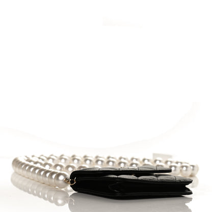 Chanel Calfskin Quilted Maxi Pearls Card Holder Flap With Chain Black 4 of 11
