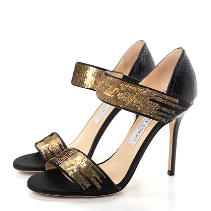 Jimmy Choo Sequins Elaphe Degrade Tallow Ankle Heels 38.5 Black Gold 3 of 10