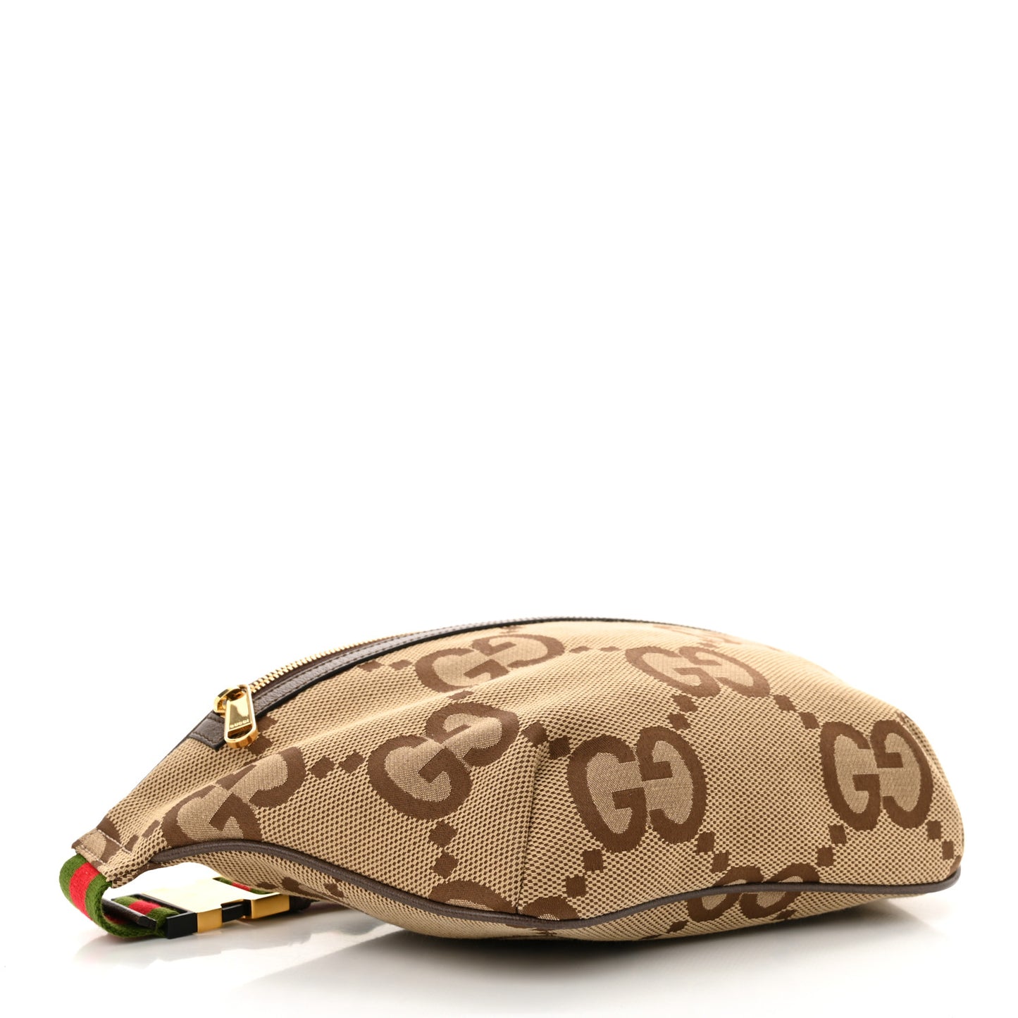 Monogram Jumbo GG Textured Dollar Calfskin Web Belt Bag Camel Ebony New Acero
