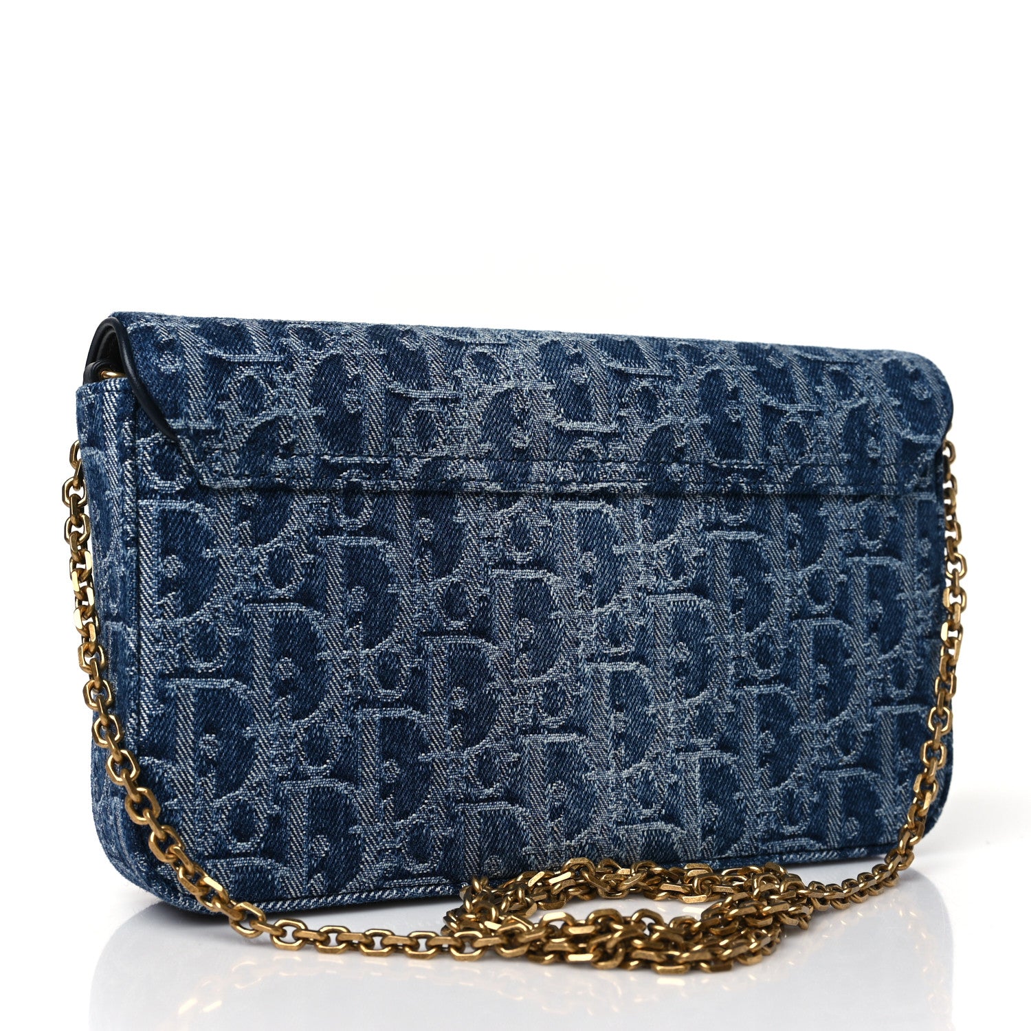 Christian Dior Oblique Denim Saddle Chain Long Wallet Blue 3 of 11