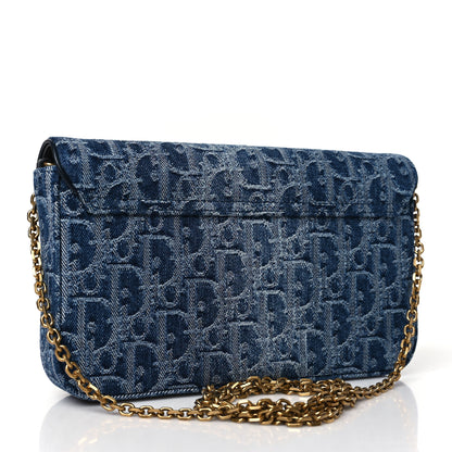 Christian Dior Oblique Denim Saddle Chain Long Wallet Blue 3 of 11