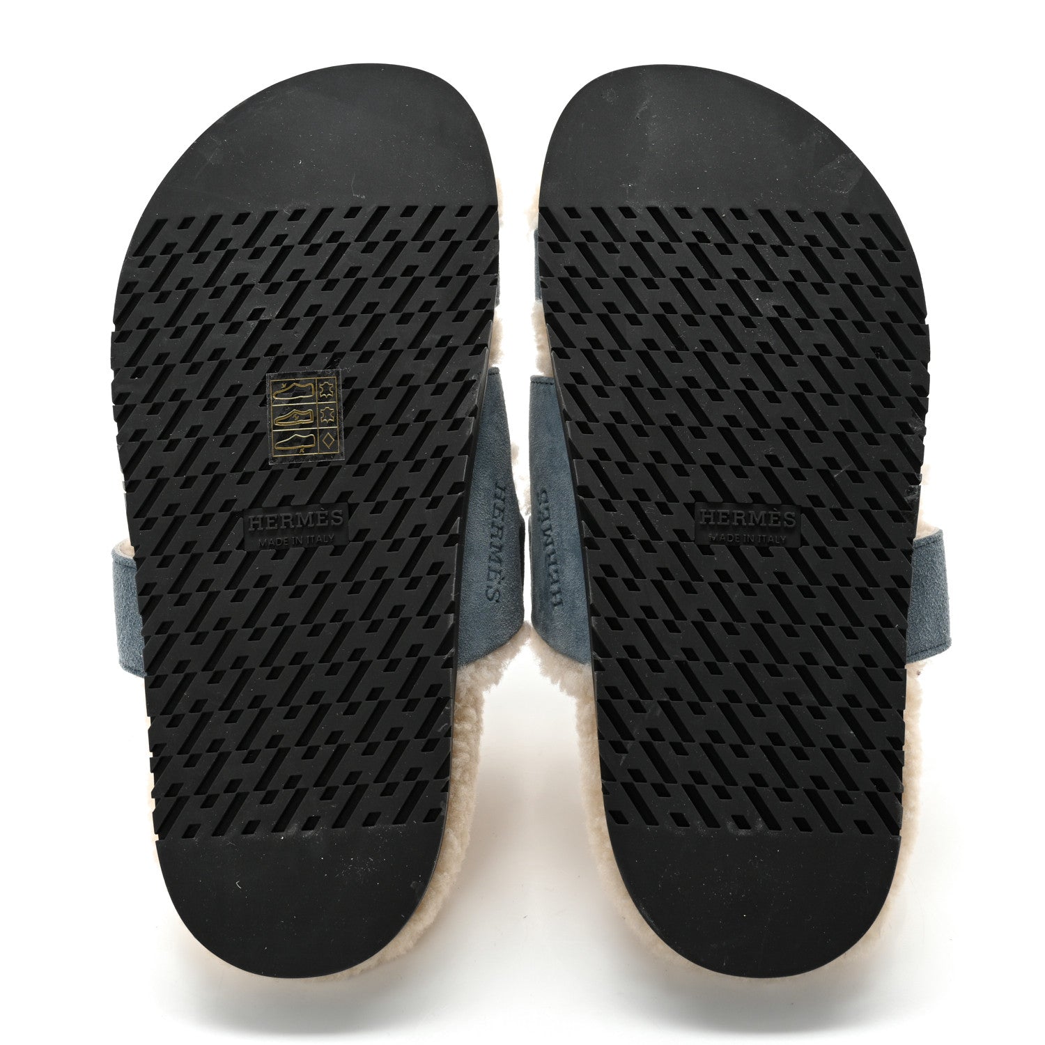Hermes Suede Goatskin Woolskin Womens Chypre Sandals 35.5 Bleu Pinede Ecru 5 of 9