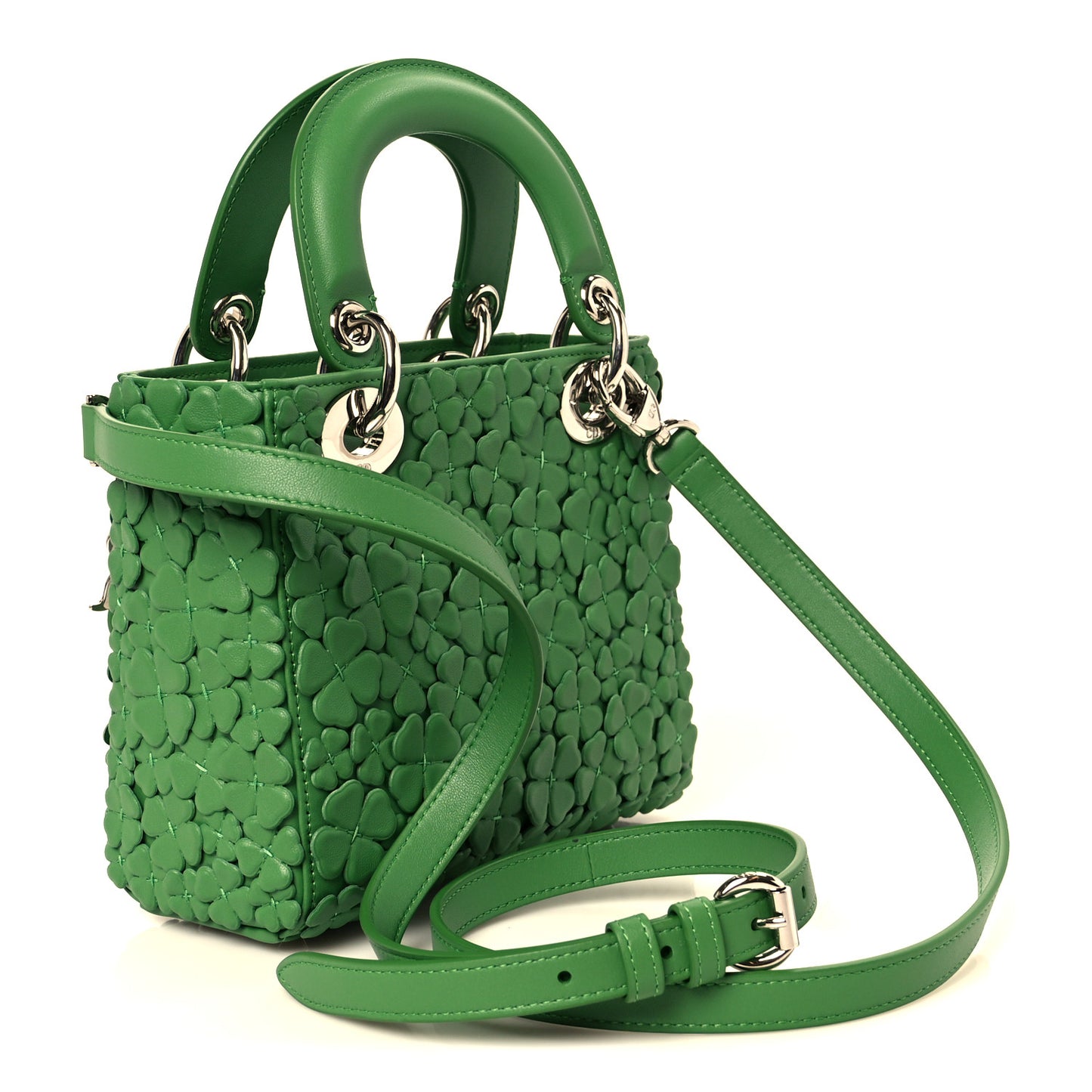 Lambskin Clover Allover Embroidered Mini Lady Dior Lucky Green