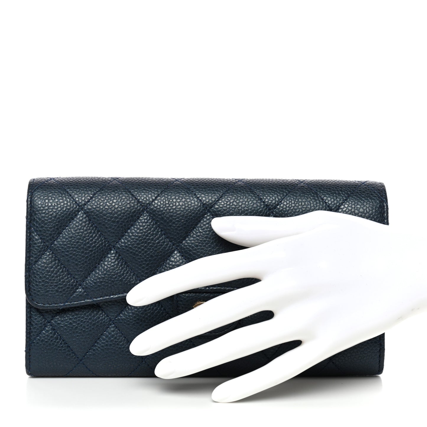 Iridescent Caviar Quilted Large Gusset Flap Wallet Dark Blue