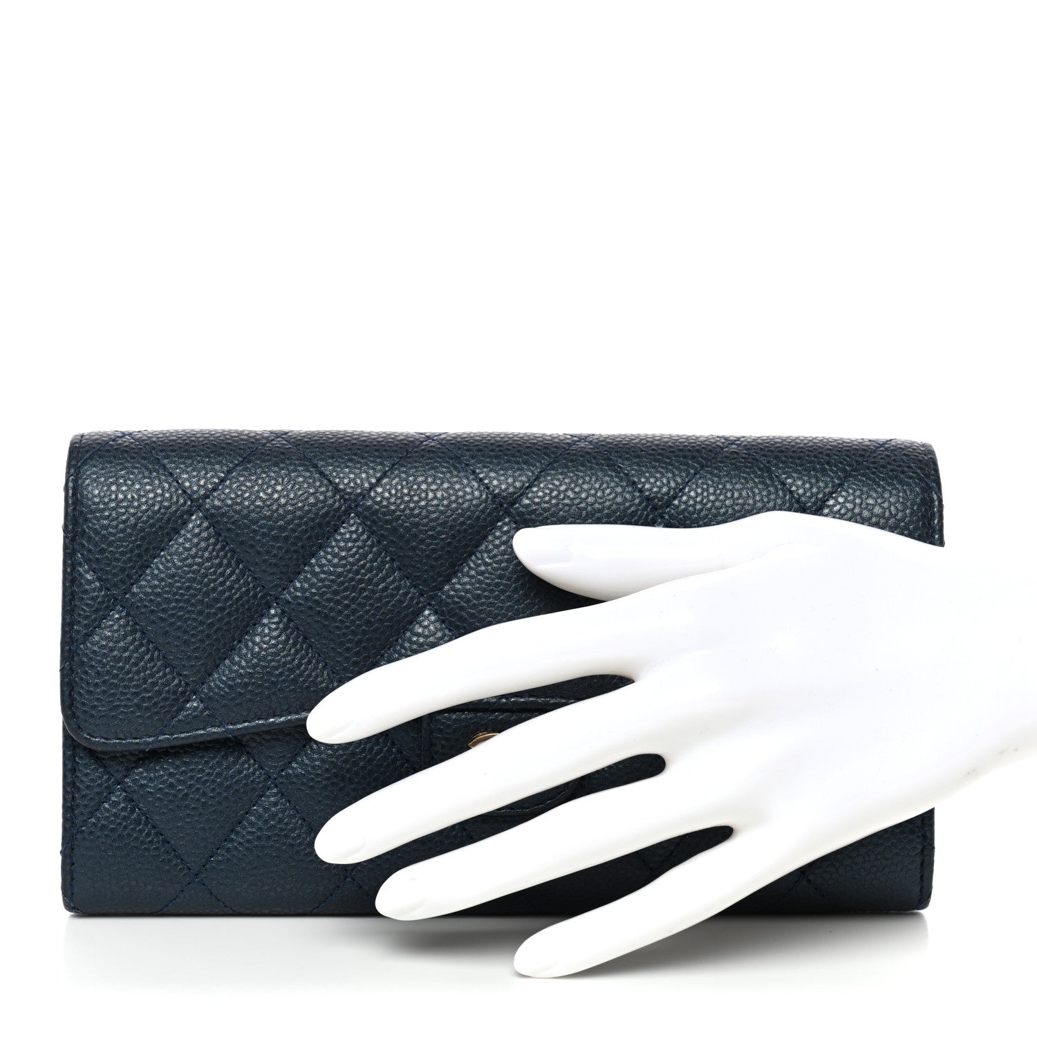 Chanel Iridescent Caviar Quilted Large Gusset Flap Wallet Dark Blue 2 of 11