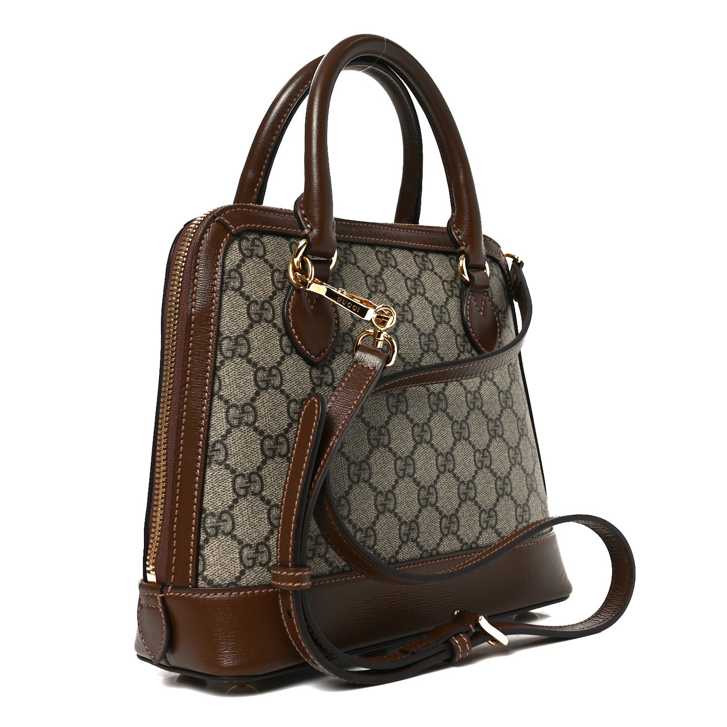 GG Supreme Monogram Azalea Calfskin Small Horsebit 1955 Top Handle Bag Beige Ebony Brown Sugar
