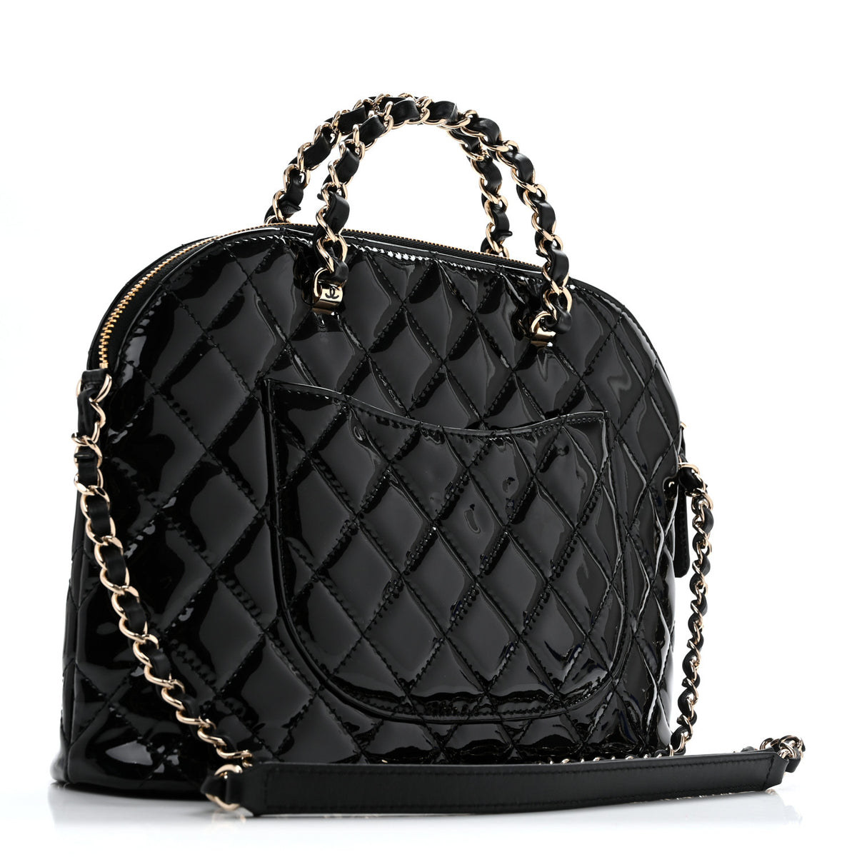 Patent Quilted Shiny Coco Small Shopping Bag Black