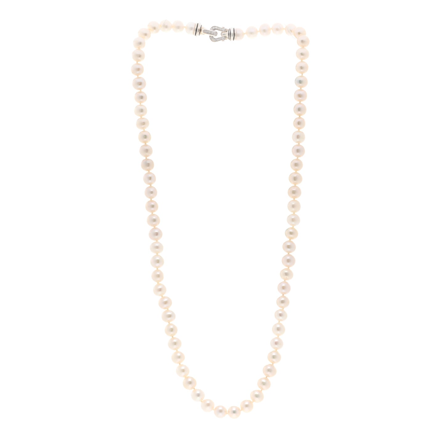 Sterling Silver Diamond Pearl 8-8.5mm Buckle Necklace